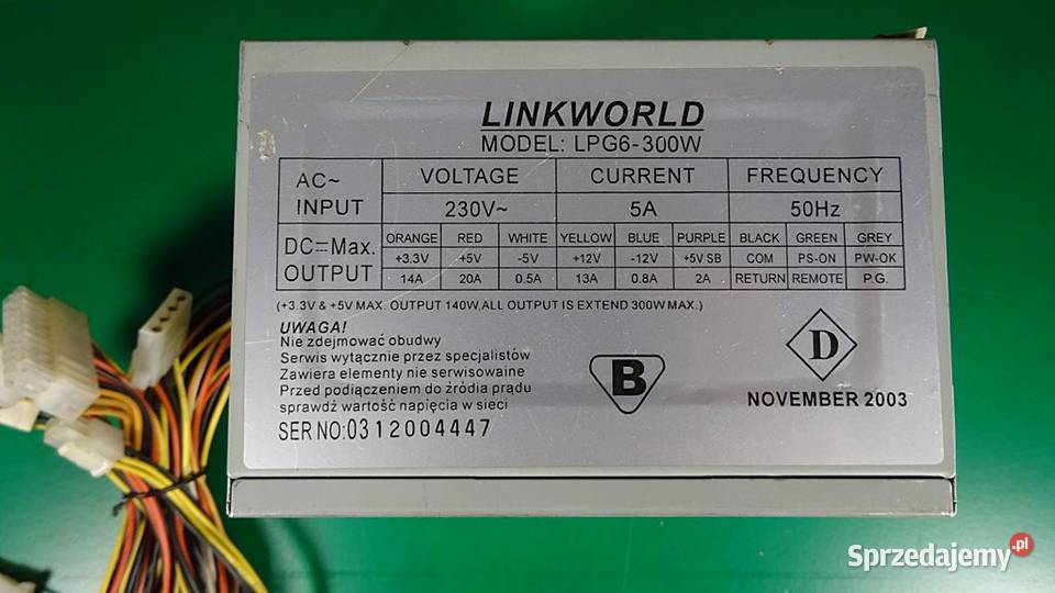 Zasilacz ATX PC LINKWORLD LPG6300W do komputerów Chorzów