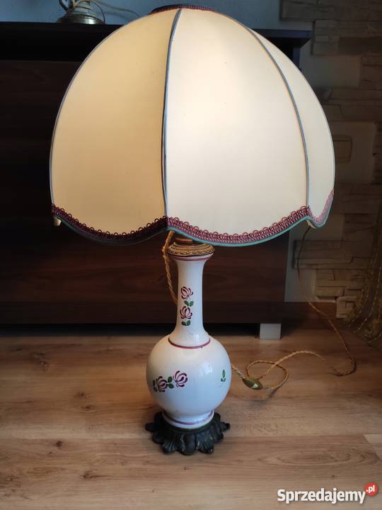 Stylowa lampa stojąca porcelana mosiądz