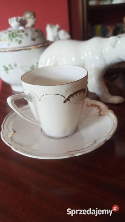 Piękna secesja biało złota Filiżanka Gdańsk
