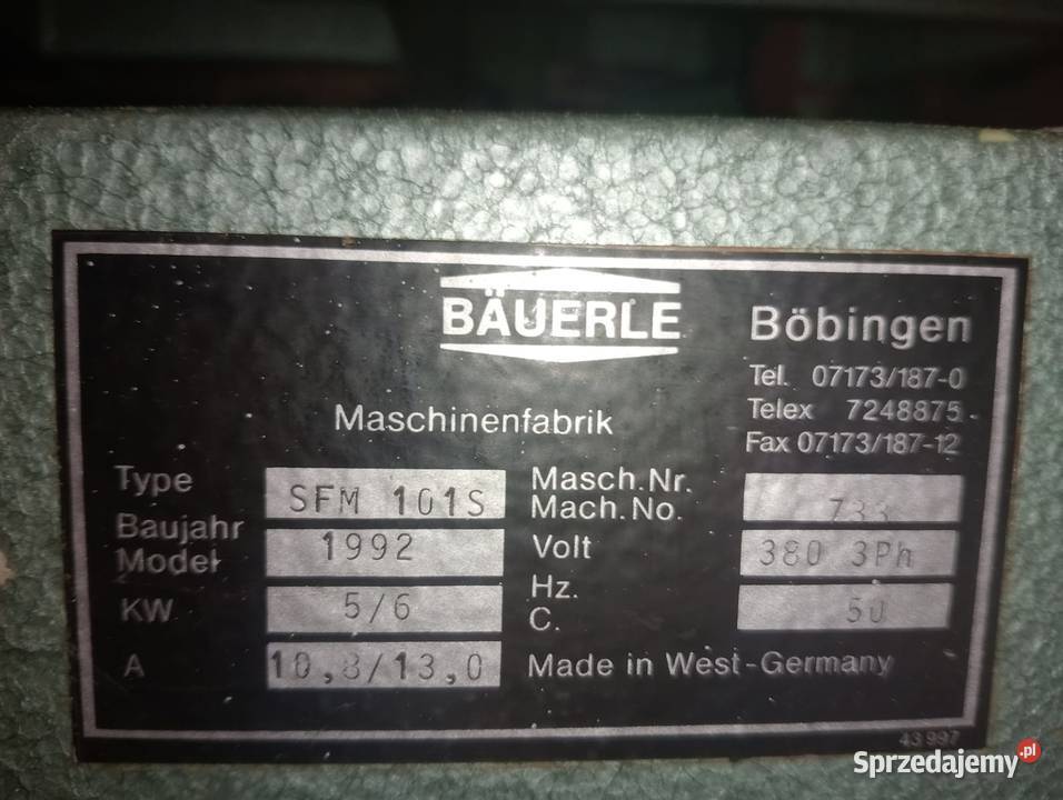Frezarka dolnowrzecionowa BAUERLE Pozostałe Wejherowo