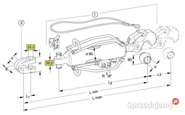 Łącznik górny hydrauliczny hak z kulą kat3 90 mm