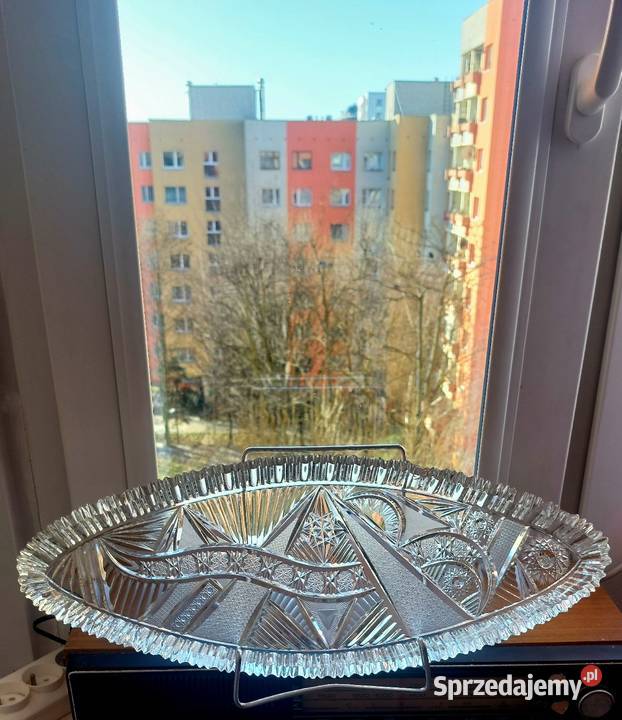 Piękna wielka patera kryształowa PRL Wrocław