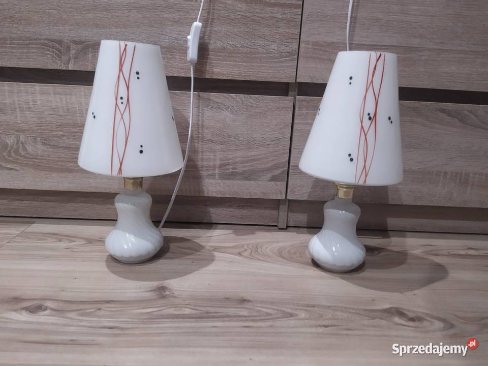 Lampka nocna para porcelana szkło Francja Pruszków