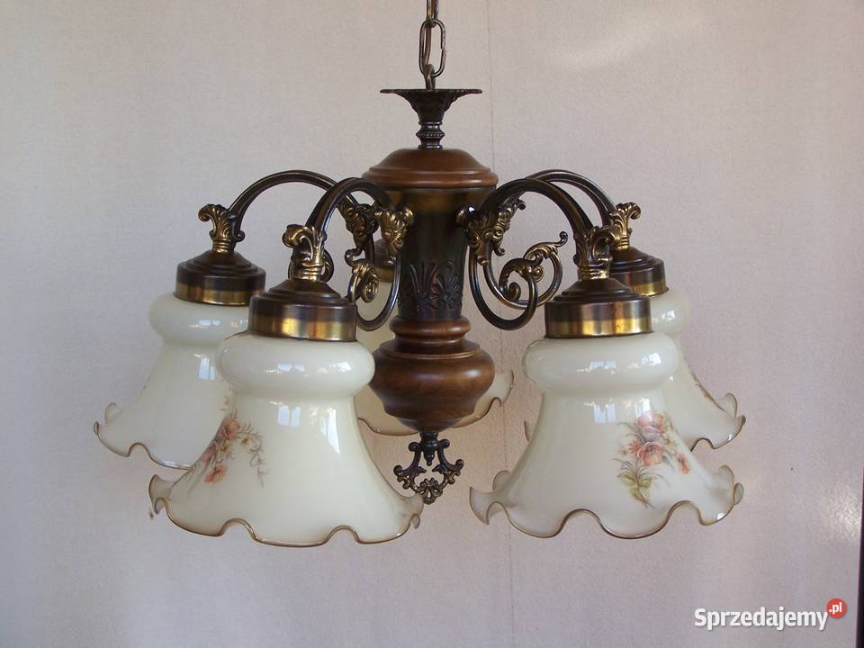 Żyrandol pięcioramienny z kloszami z ręcznie Oświetlenie Koszalin