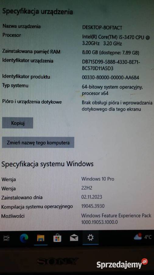 Komputer DELL dysk SSD ram 8GBi5 Win10 Pro Białystok sprzedam