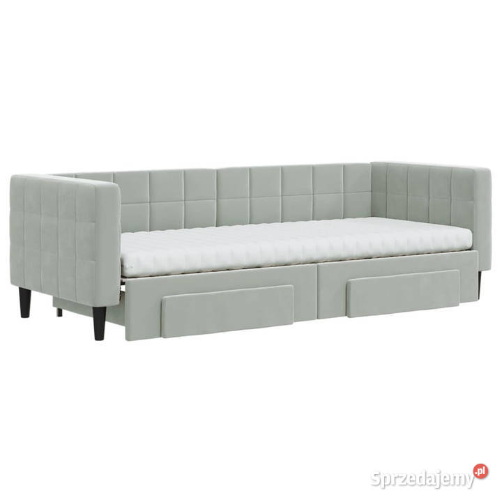 Sofa rozsuwana z szufladami jasnoszara aksamit