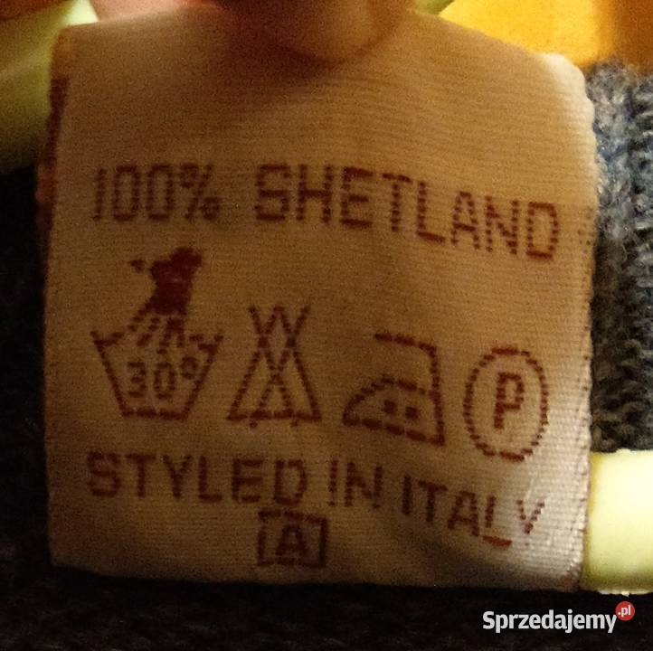 Sweter z wełny szetlandzkiej niebieski z białym sprzedam