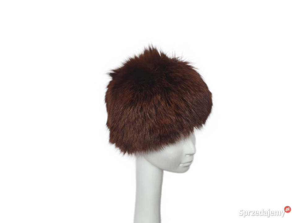 Czapka brązowa z lisa niebieskiego Lis farbowany Nakrycia głowy śląskie Katowice
