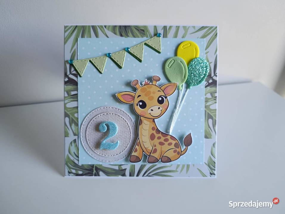 Kartka ręcznie robiona urodzinowa z żyrafką Rękodzieło Łódź sprzedam