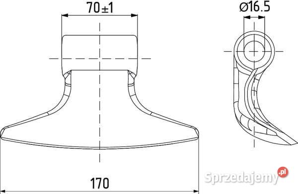 Nóż bijaka 70x170 mm 16 mm promień roboczy 88 mm Kamionna