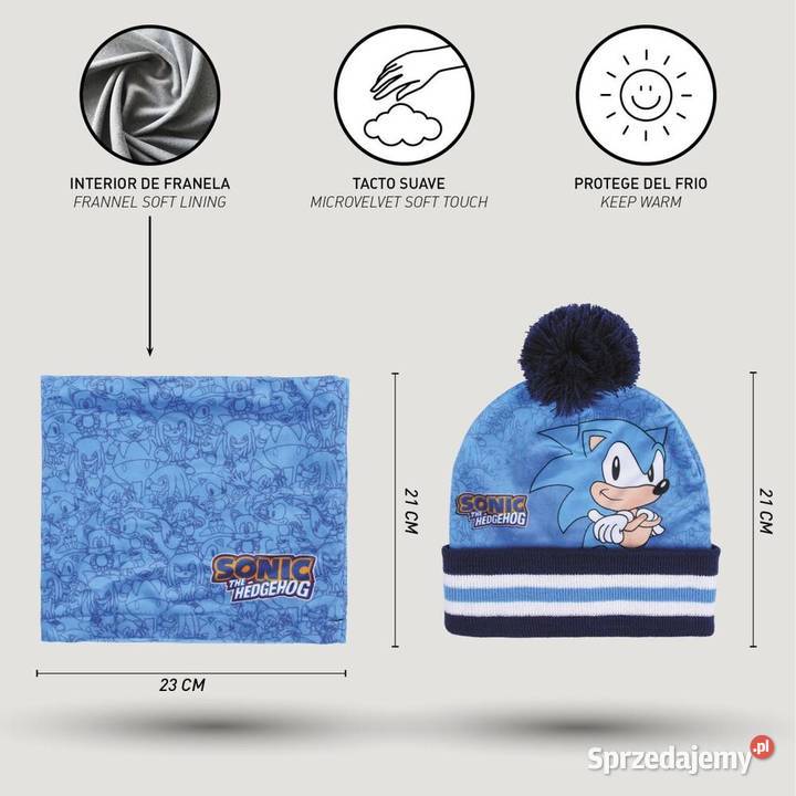Sonic Czapka Rękawiczki Szalik Komin Dziecka 5 lat+ Nakrycia głowy, szaliki i rękawiczki Mogilany