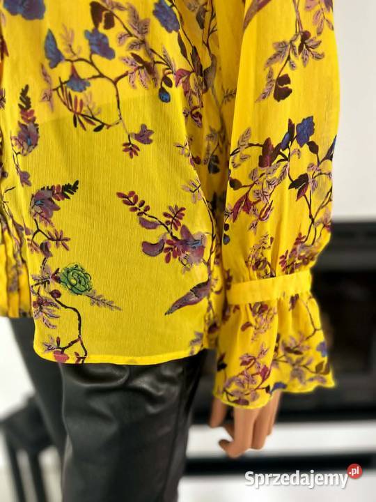 Vero Moda żółta bluzka kwiatowa falbany kokarda fioletowy Augustówka