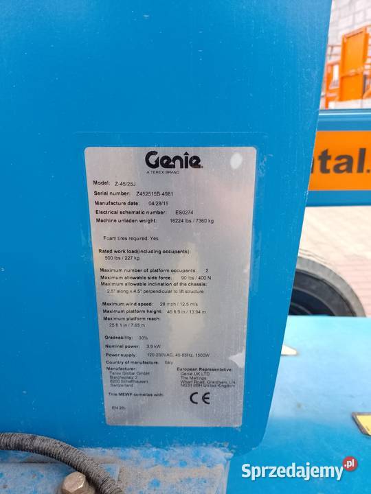 Sprzedam podnośnik przegubowe GENIE Z4525J 2015 Bydgoszcz sprzedam