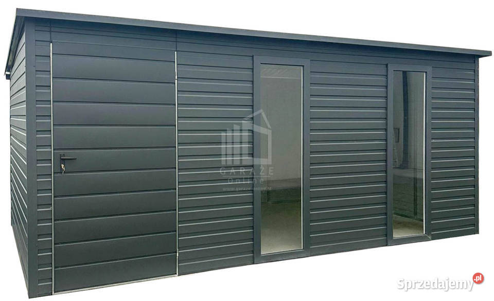Schowek Domek 5x2m drzwi 2x okno antracyt spad w