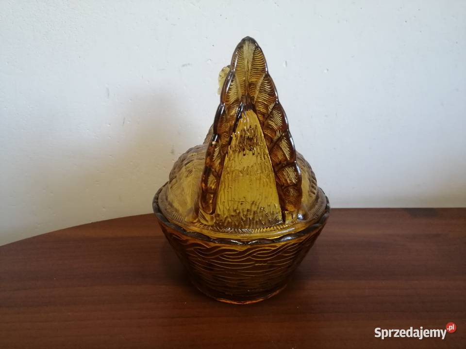 Kura szklana z Ząbkowic bursztynowa duża szkło Borów