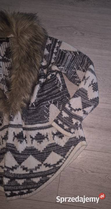 Kardigan sweter kołnierz futerko River Island czarny Łódź