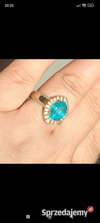 Duży pierścionek kamień szlachetny Topaz blue Tarnowskie Góry