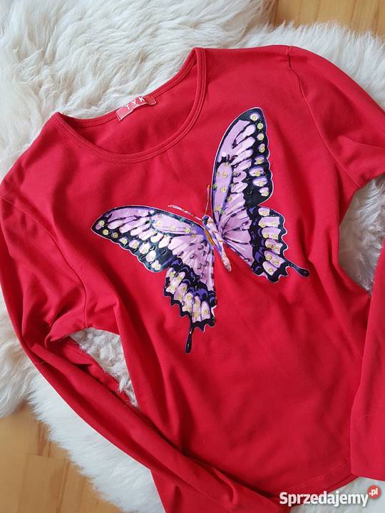 CZERWONA BLUZKA MOTYL NOWA L XL Jasło