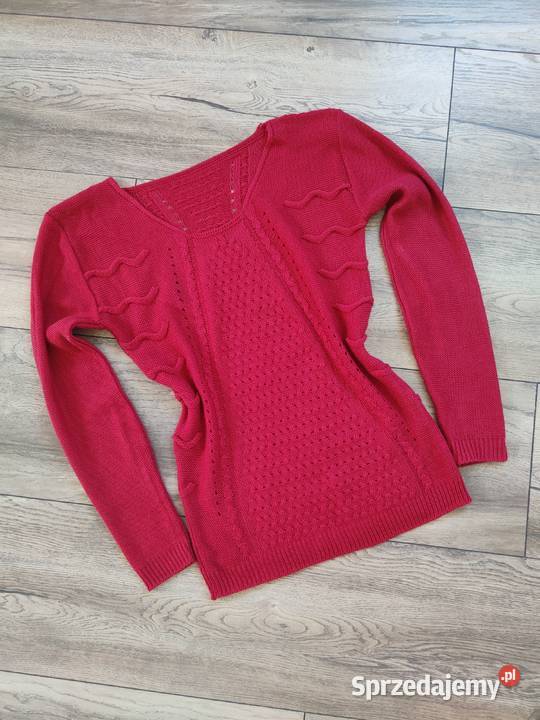 Czerwona bluzka sweterkowa 36 38 sweter Vintage Wkładane przez głowę Jasło