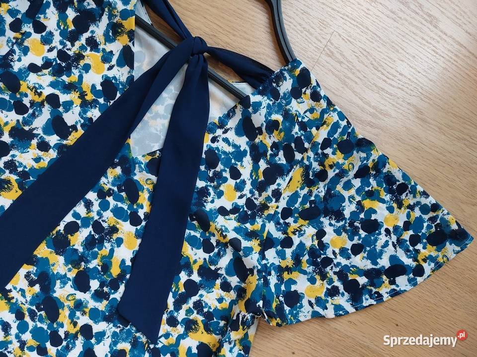 Bluzka M 38 biała kropki niebieskie żółte nowa Bluzki i koszule sprzedam