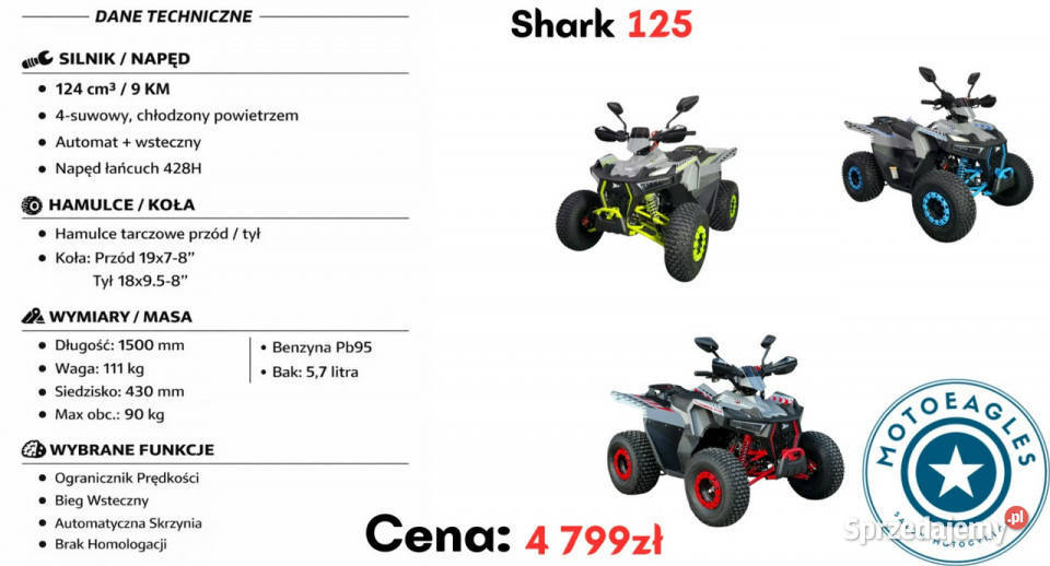 XTR Inny Quad XTR Shark 125 Transport Raty Fvat Motocykle, skutery, quady Bicz sprzedam