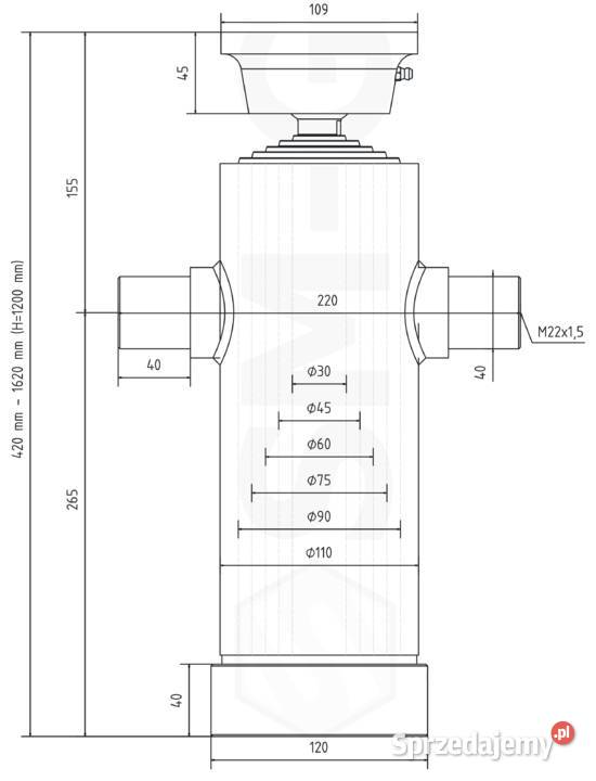 SIŁOWNIK HYDRAULICZNY TELESKOPOWY 1200 mm 120 Solec Kujawski