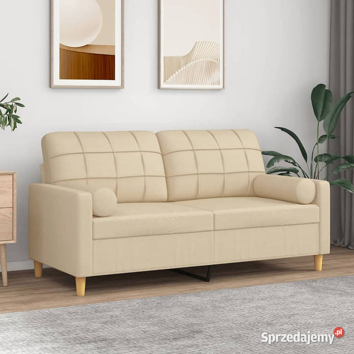 2osobowa sofa z poduszkami kremowa 140 tkanina sprzedam