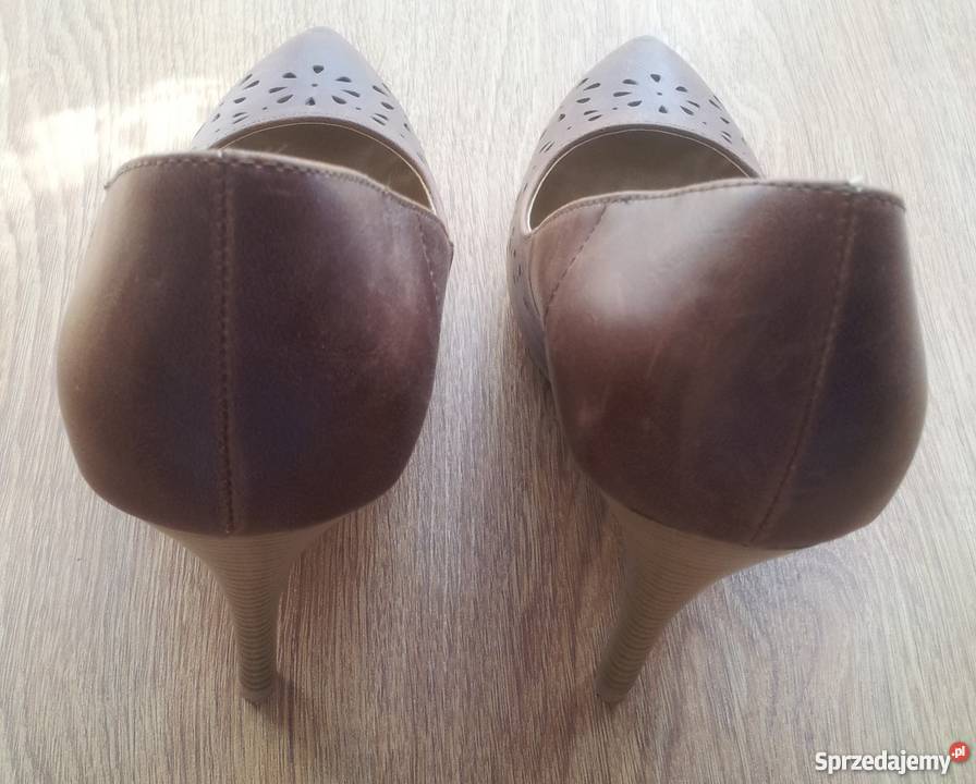 Nowe szpilki platformy Look 39 brązowe skórka Szczecin sprzedam