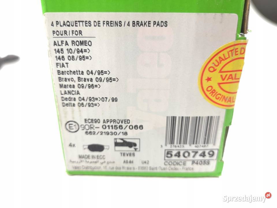 KLOCKI HAMULCOWE PRZÓD VALEO ALFA ROMEO 145 146