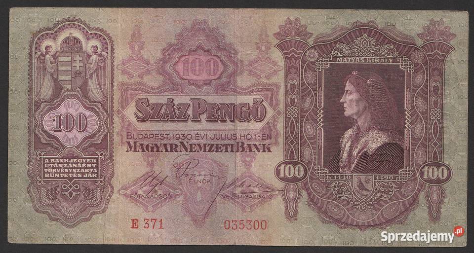 WĘGRY 100 PENGO 1930 E 035300 łódzkie Łódź sprzedam