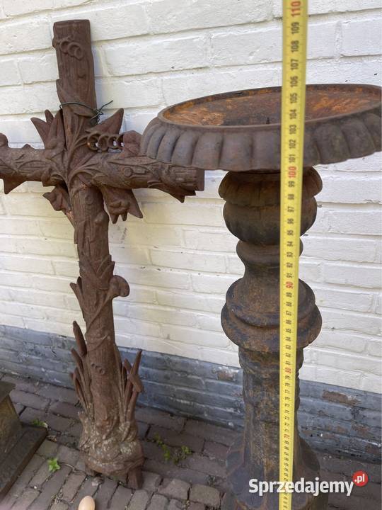Pałacowy komplet krzyż kandelabr żeliwo 100 Bystrzyca Kłodzka
