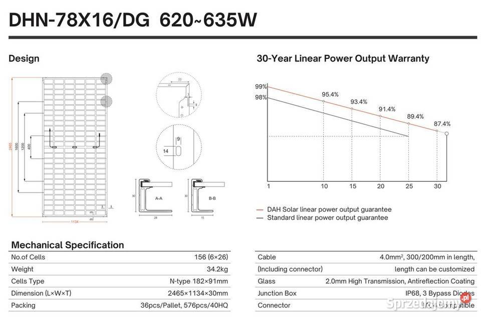 Panel Fotowoltaiczny DAH Solar 630W Bifacial Panele fotowoltaiczne