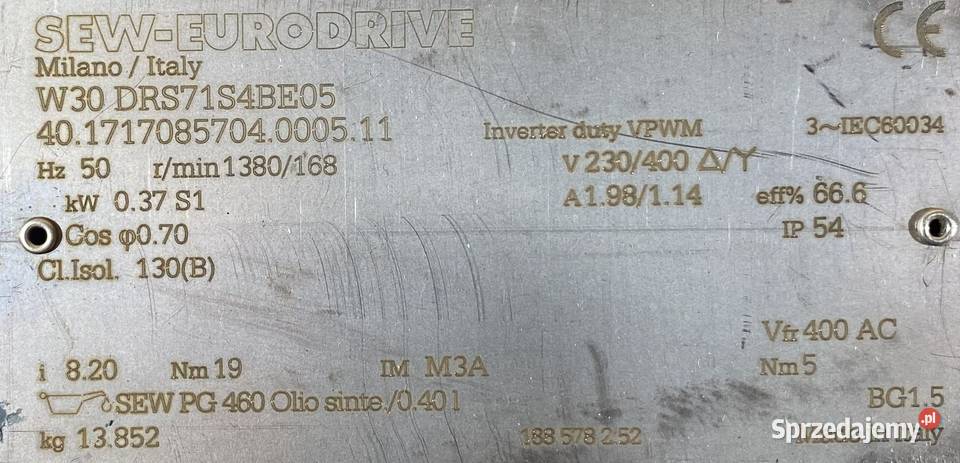 motoreduktor przekładnia 037kW 168obr 3fazowy kujawsko-pomorskie Pigża