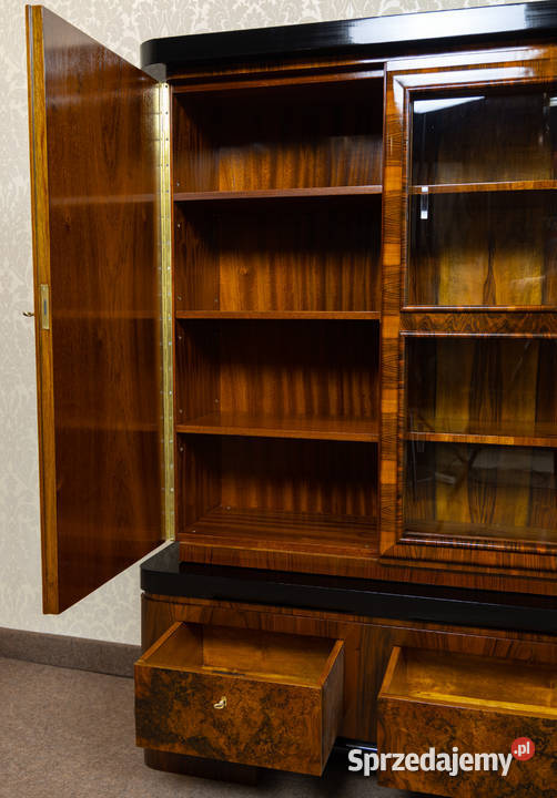 Biblioteka art deco orzech połysk politura stara Swarzędz