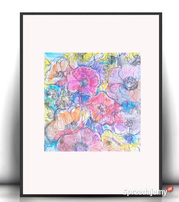 łąka rysunek 21x30 pastelowy obrazek kwiaty Bydgoszcz