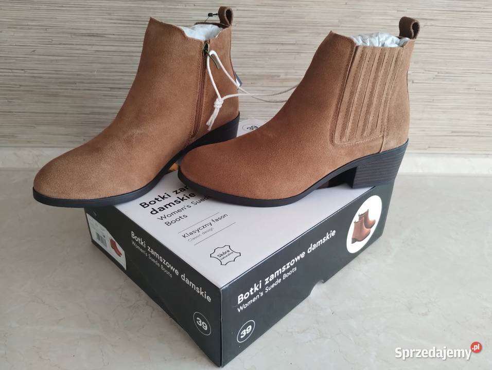 NOWE Buty damskie zamszowe botki JASNY BRĄŻ 39 25cm Zabrze