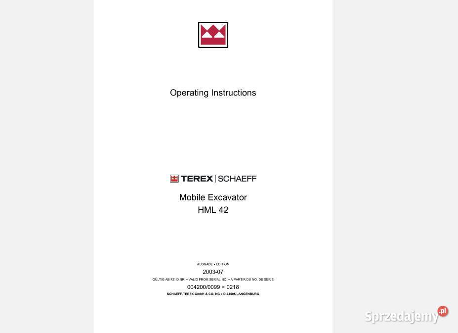 Terex Schaeff HML42 instrukcja obsługi katalog Poradniki, albumy i reportaże świętokrzyskie Kielce