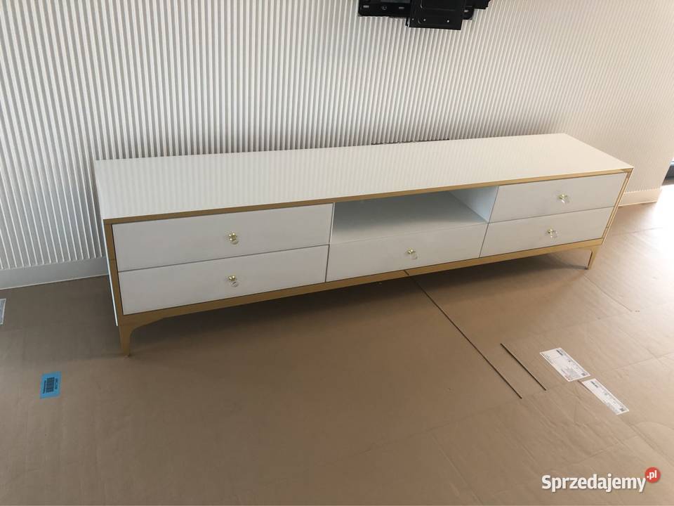 Komoda RTV nowoczesna glamour biała złota noga Kępno