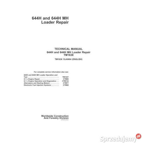 JOHN DEERE 644H 644HMH instrukcja napraw katalog Kielce