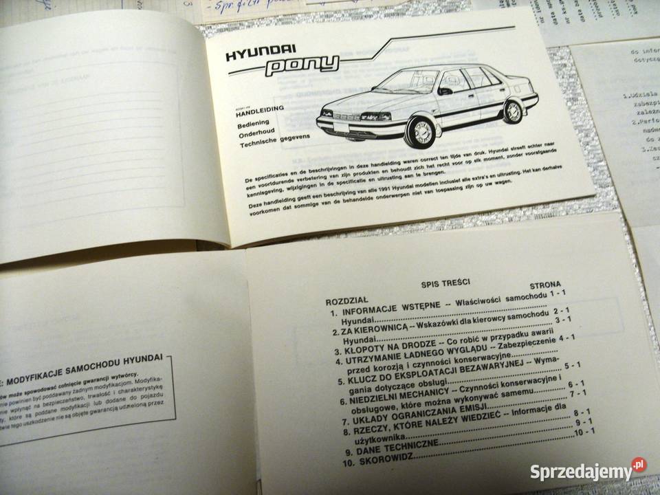 Hyundai Pony Instrukcja obsługi książka papiery Nowy Staw