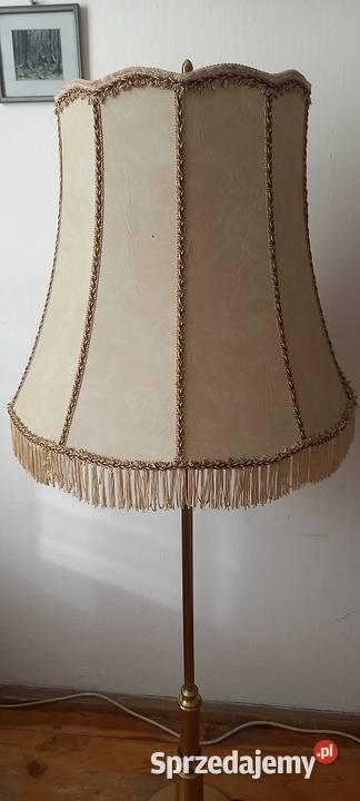 Mosiężna lampa podłogowa z abażurem Skierniewice