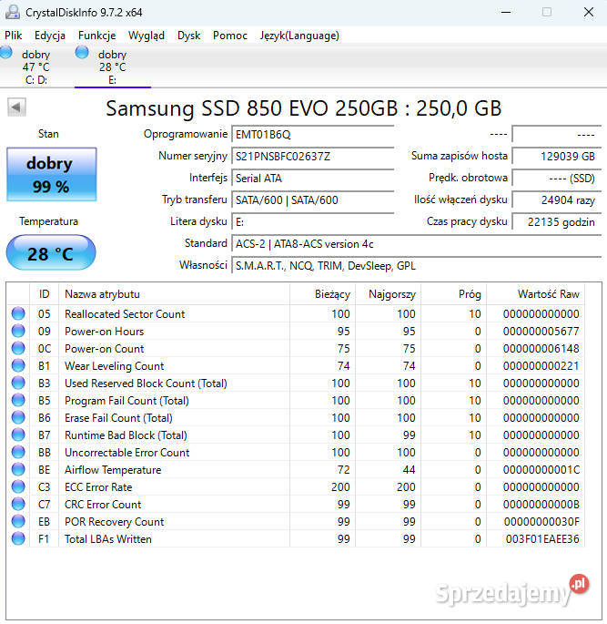 Dysk SSD Samsung EVO 850 Pojemność 250 pomorskie Mrzezino