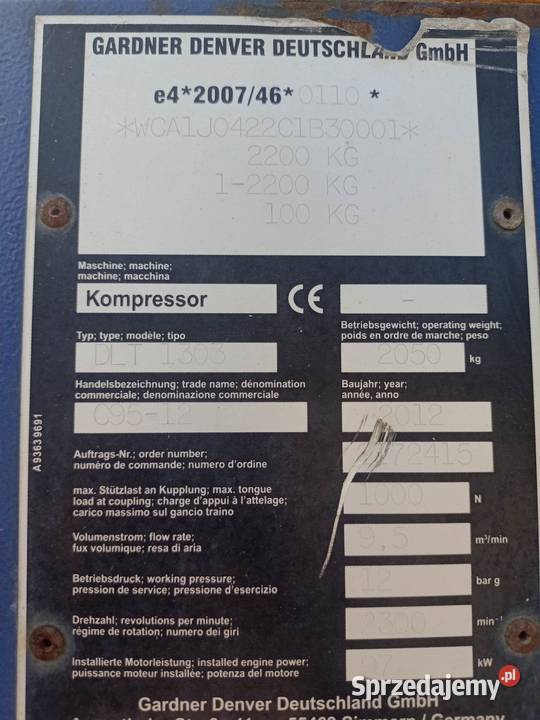 Wynajem sprężarki CompAir C9512 wielkopolskie Swarzędz