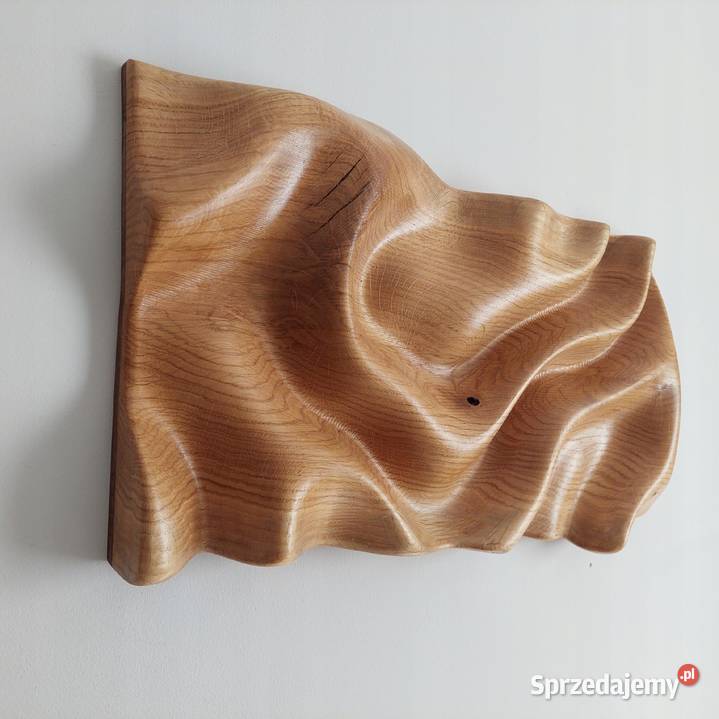 Płaskorzeźba dębowa live edge fale 3D olejowana
