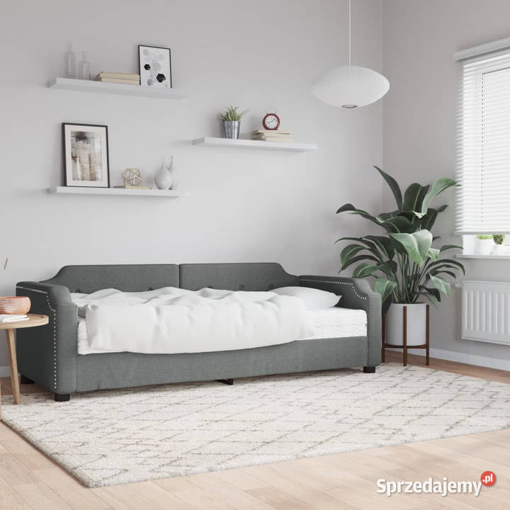 Sofa z materacem do spania ciemnoszara tkanina