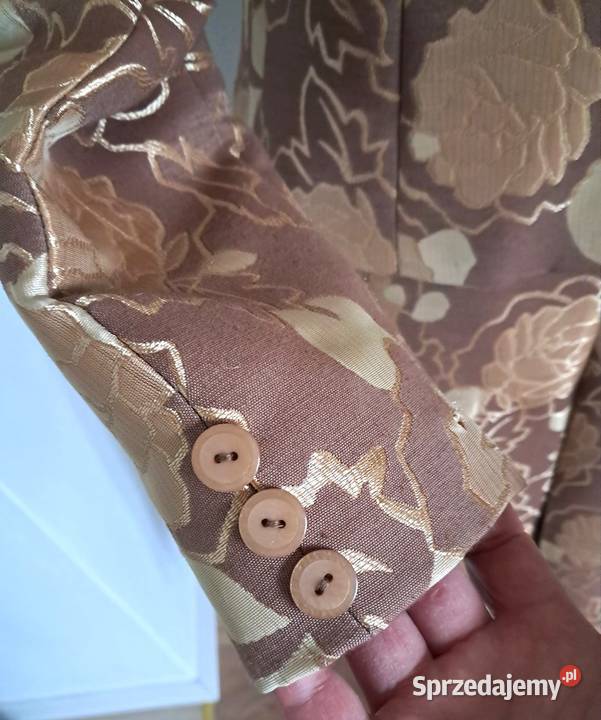 Złotobrązowy kostium garsonka komplet vintage