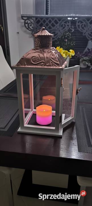 Przepiękny lampion białozłoty wys 48 ze świecą