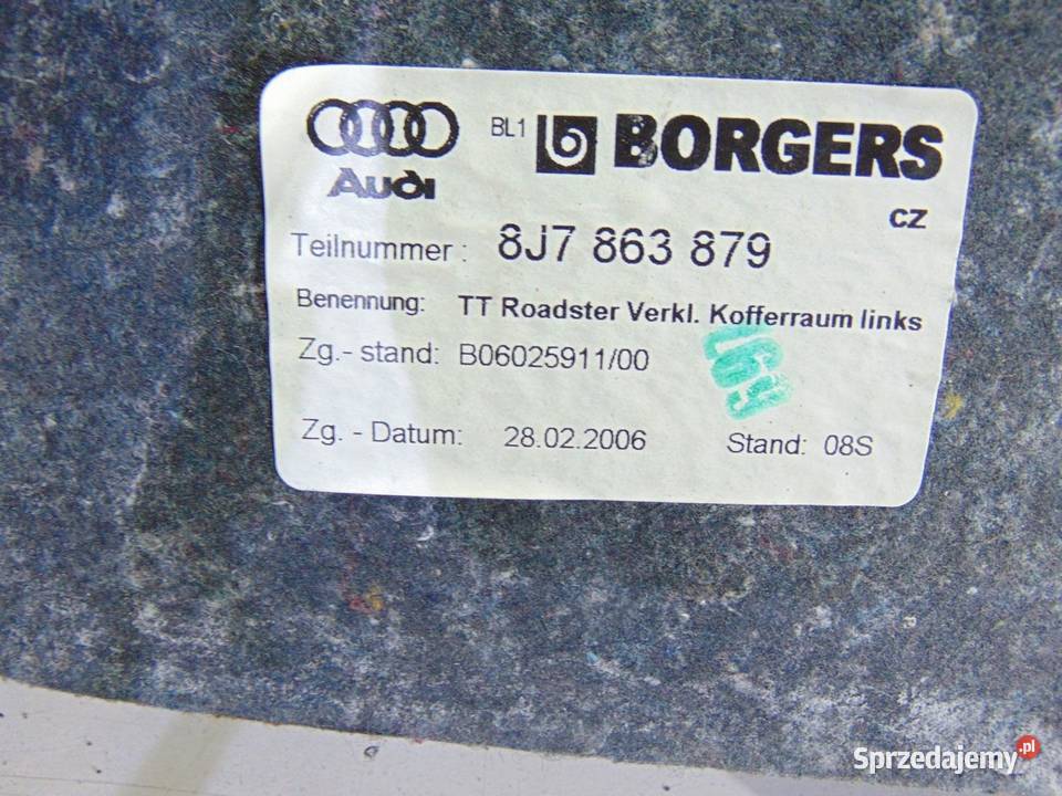 BOCZEK BAGAŻNIKA LEWY TYŁ TT 8J CABRIO 8J7863879