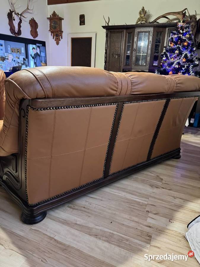 Komplet skorzany wypoczynkowy kanapa i 2 fotele Ksawerów sprzedam