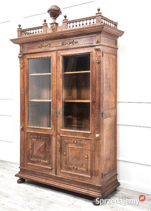 Dębowa WITRYNA eklektyczna DEKOR ażurowa Kredensy i witryny Kalisz